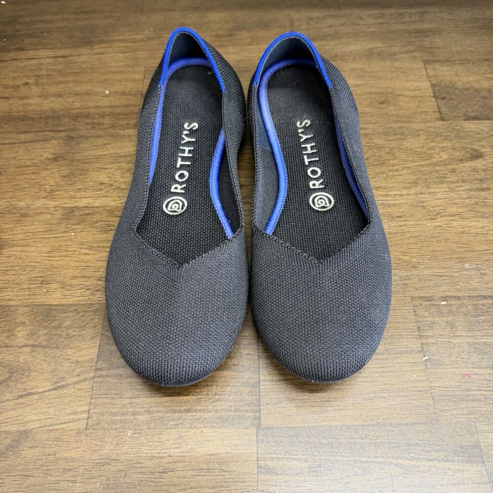Rothy’s Womens Black Blue Halo The Flat Round Toe Ballet Shoes Knit Size 8